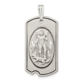 925 Sterling Silver Antiqued Dog Tag Saint Michael Pendant