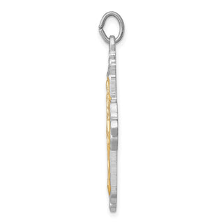 Rhodium-Plated and Yellow 925 Sterling Silver 4-Way Medal Cross Pendant