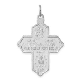 Rhodium-Plated and Yellow 925 Sterling Silver 4-Way Medal Cross Pendant