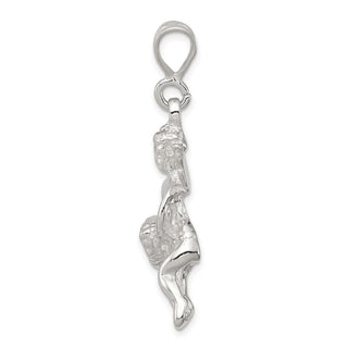925 Sterling Silver Polished and Textured Flying Angel with Heart Pendant