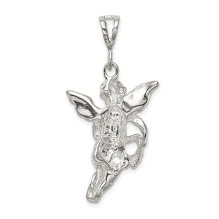 925 Sterling Silver Polished and Textured Flying Angel with Heart Pendant