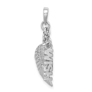 Rhodium-Plated 925 Sterling Silver Polished/Textured Wish/Angel Wing Pendant