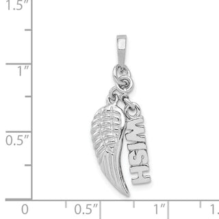 Rhodium-Plated 925 Sterling Silver Polished/Textured Wish/Angel Wing Pendant
