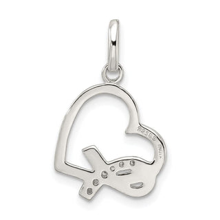 Sterling Silver Polished Heart w/Awareness CZ Charm