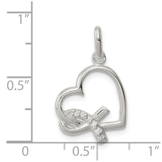 Sterling Silver Polished Heart w/Awareness CZ Charm