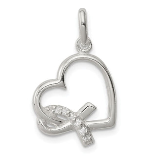 Sterling Silver Polished Heart w/Awareness CZ Charm