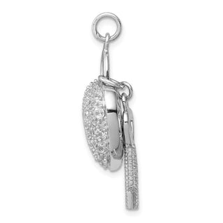 Sterling Silver Rhodium-Plated CZ Heart Lock and Key Charm QC8515