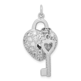 Sterling Silver Rhodium-Plated CZ Heart Lock and Key Charm QC8515