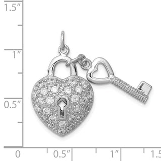 Sterling Silver Rhodium-Plated CZ Heart Lock and Key Charm QC8515