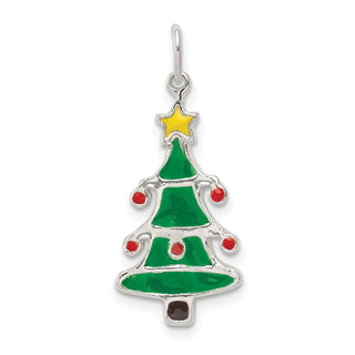 Sterling Silver Polished Enamel Christmas Tree Charm QC8610