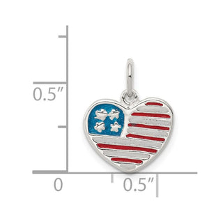 Sterling Silver Polished Enamel American Flag Heart Charm