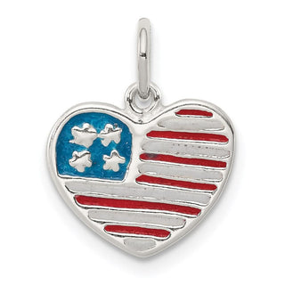 Sterling Silver Polished Enamel American Flag Heart Charm