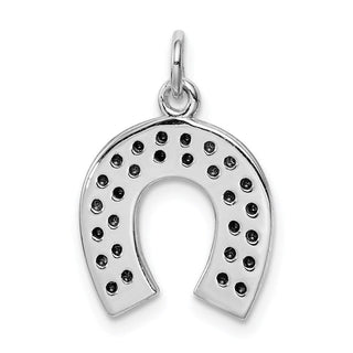 Sterling Silver Rhodium-Plated Horseshoe w/Synthetic Crystal Charm