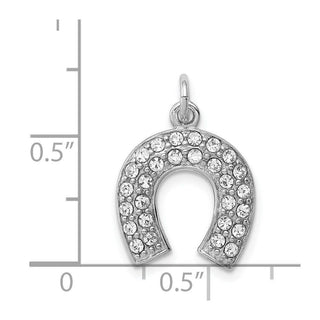 Sterling Silver Rhodium-Plated Horseshoe w/Synthetic Crystal Charm