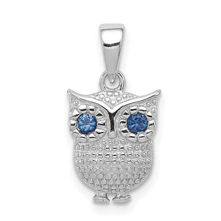 Sterling Silver Rhodium-Plated w/Blue Synthetic Sapphire Owl Pendant