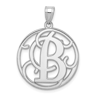 Sterling Silver Rhodium-plated Fancy Script Initial B Pendant