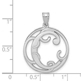 Sterling Silver Rhodium-plated Fancy Script Initial C Pendant