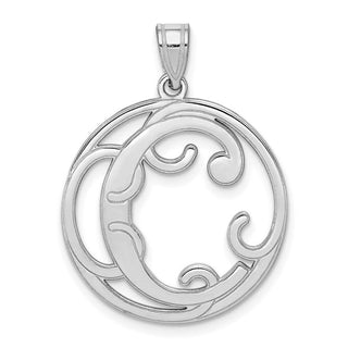 Sterling Silver Rhodium-plated Fancy Script Initial C Pendant