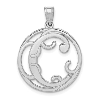 Sterling Silver Rhodium-plated Fancy Script Initial C Pendant