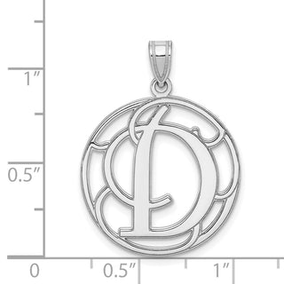 Sterling Silver Rhodium-plated Fancy Script Initial D Pendant