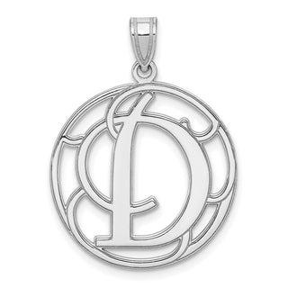 Sterling Silver Rhodium-plated Fancy Script Initial D Pendant