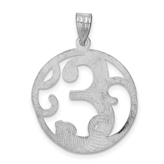 Sterling Silver Rhodium-plated Fancy Script Initial E Pendant