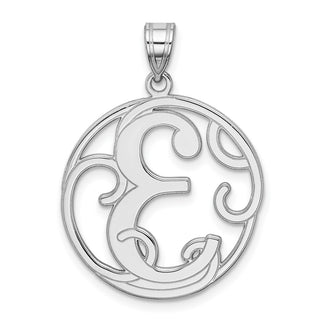 Sterling Silver Rhodium-plated Fancy Script Initial E Pendant