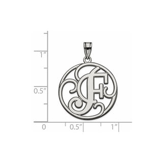 Sterling Silver Rhodium-plated Fancy Script Initial F Pendant