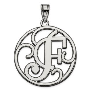 Sterling Silver Rhodium-plated Fancy Script Initial F Pendant