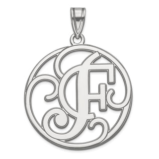 Sterling Silver Rhodium-plated Fancy Script Initial F Pendant