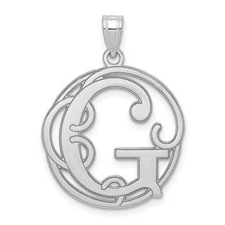 Sterling Silver Rhodium-plated Fancy Script Initial G Pendant
