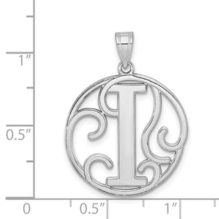 Sterling Silver Rhodium-plated Fancy Script Initial I Pendant