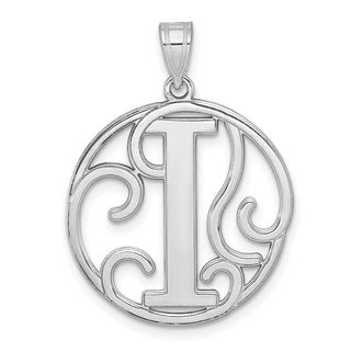 Sterling Silver Rhodium-plated Fancy Script Initial I Pendant