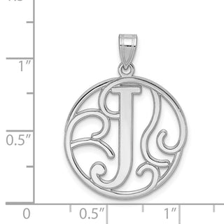 Sterling Silver Rhodium-plated Fancy Script Initial J Pendant