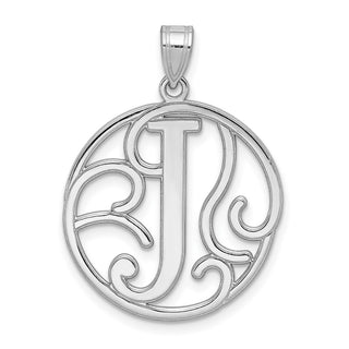 Sterling Silver Rhodium-plated Fancy Script Initial J Pendant