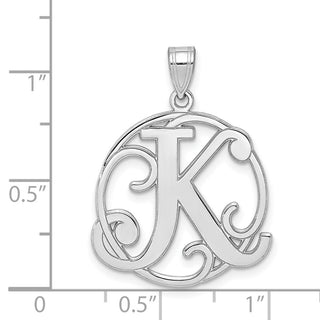 Sterling Silver Rhodium-plated Fancy Script Initial K Pendant