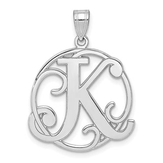 Sterling Silver Rhodium-plated Fancy Script Initial K Pendant