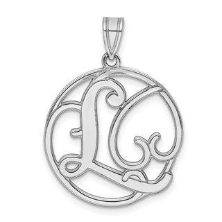 Sterling Silver Rhodium-plated Fancy Script Initial L Pendant