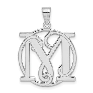 Sterling Silver Rhodium-plated Fancy Script Initial M Pendant