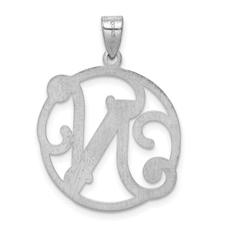 Sterling Silver Rhodium-plated Fancy Script Initial N Pendant