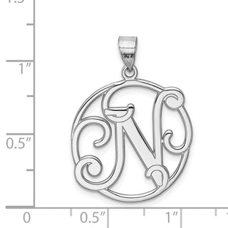 Sterling Silver Rhodium-plated Fancy Script Initial N Pendant