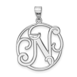 Sterling Silver Rhodium-plated Fancy Script Initial N Pendant