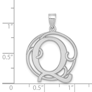 Sterling Silver Rhodium-plated Fancy Script Initial Q Pendant