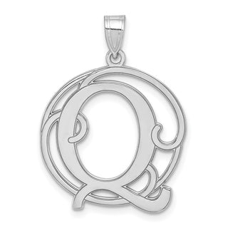 Sterling Silver Rhodium-plated Fancy Script Initial Q Pendant