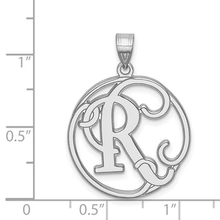 Sterling Silver Rhodium-plated Fancy Script Initial R Pendant