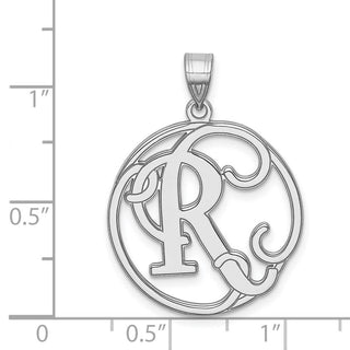 Sterling Silver Rhodium-plated Fancy Script Initial R Pendant