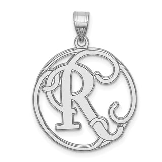Sterling Silver Rhodium-plated Fancy Script Initial R Pendant