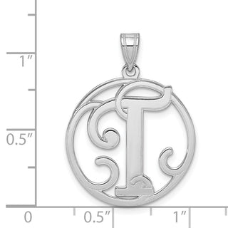 Sterling Silver Rhodium-plated Fancy Script Initial T Pendant