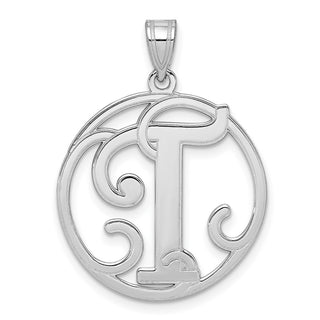 Sterling Silver Rhodium-plated Fancy Script Initial T Pendant