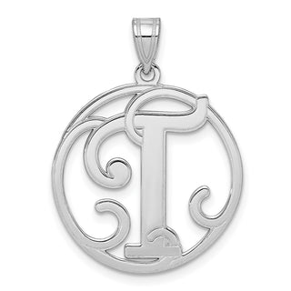 Sterling Silver Rhodium-plated Fancy Script Initial T Pendant